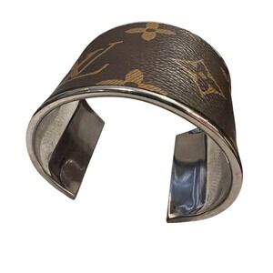 Authentic LOUIS VUITTON patch inlayed on a 2" NICKEL CUFF - handmade